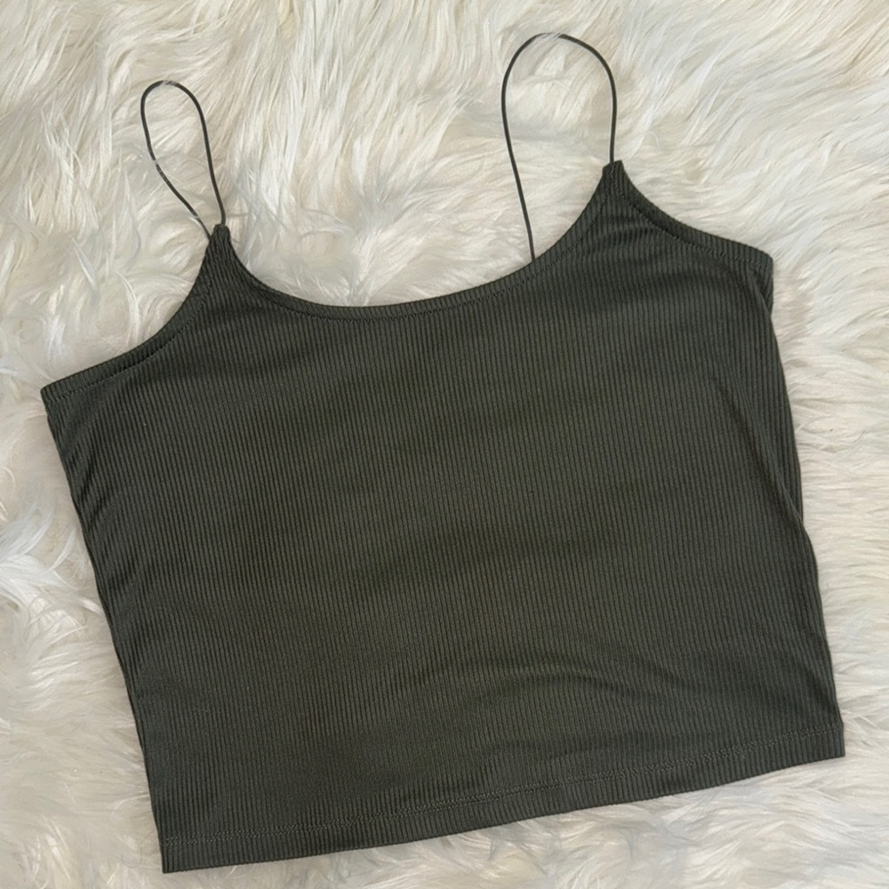 Green Ribbed Crop Top
